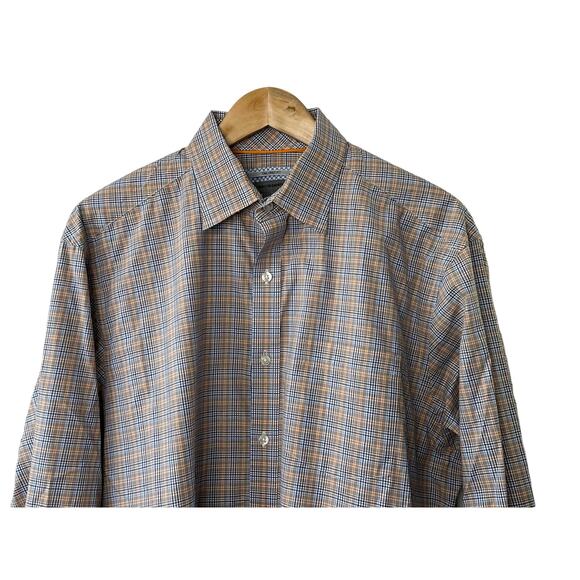 Johnston & Murphy Tailored Fit Orange Plaid Button-Up Long Sleeve Shirt Sz Large - Picture 2 of 5